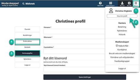 Mitt konto och mina uppgifter.
